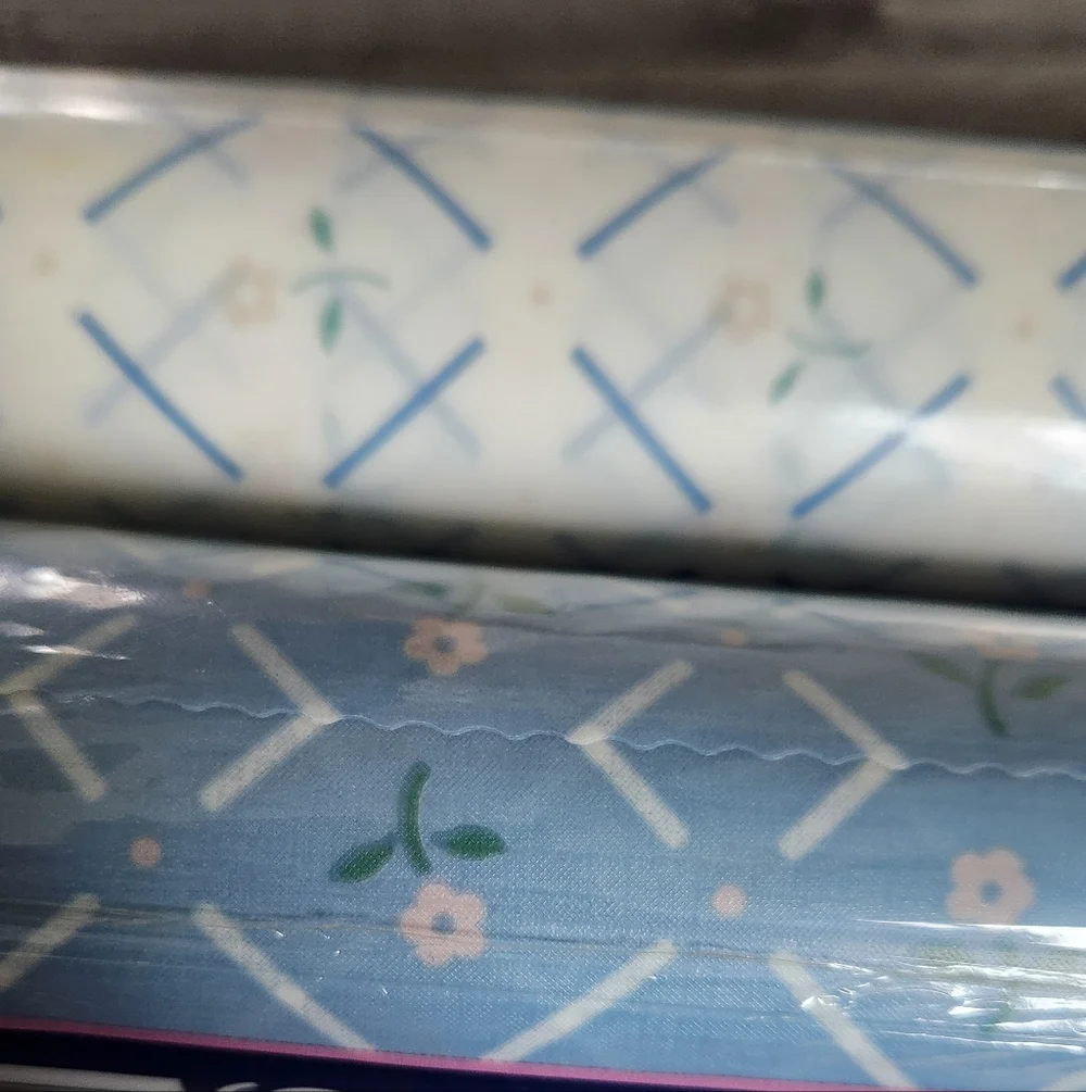 Vintage Rubbermaid Shelf Liner 2 Rolls- 1 White Posey & 1 Blue Posey 10sqft Each